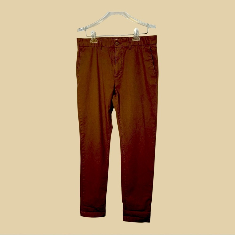 H&M L.O.G.G Slim Fit 32x 30 Dark Tan Straight Leg Trousers, Nearly New